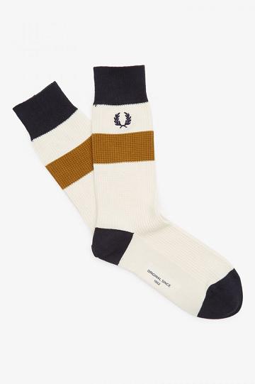 White Fred Perry Waffle Stripe Women's Socks | PH 1871CTVE